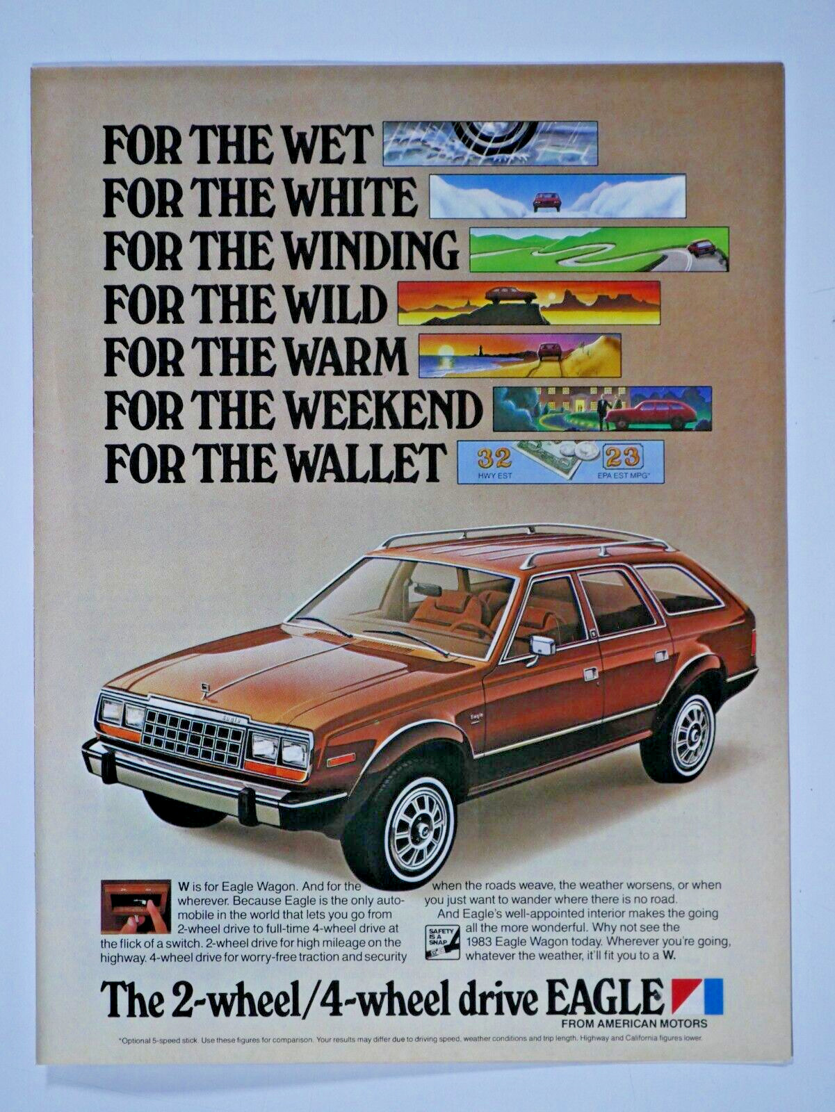 1983 AMC Eagle 2 And 4 Wheel Drive Wagon Vintage Original Print Ad 8.5 x 11