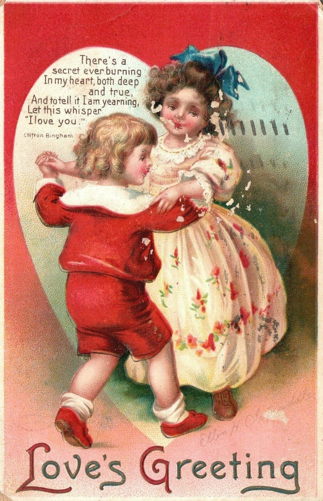 Vintage Postcard 1912 Valentines Day Love\'s Greeting There\'s a Secret Burning