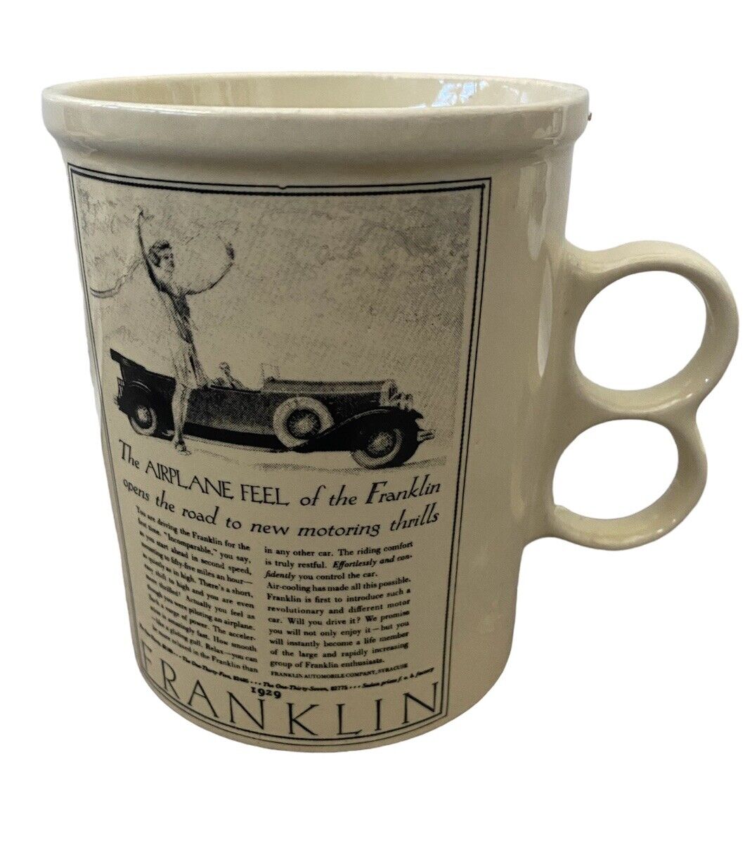 Vtg Franklin Automobile, Beige 2 Handled Mug with 1929 Franklin Car Fathers Day