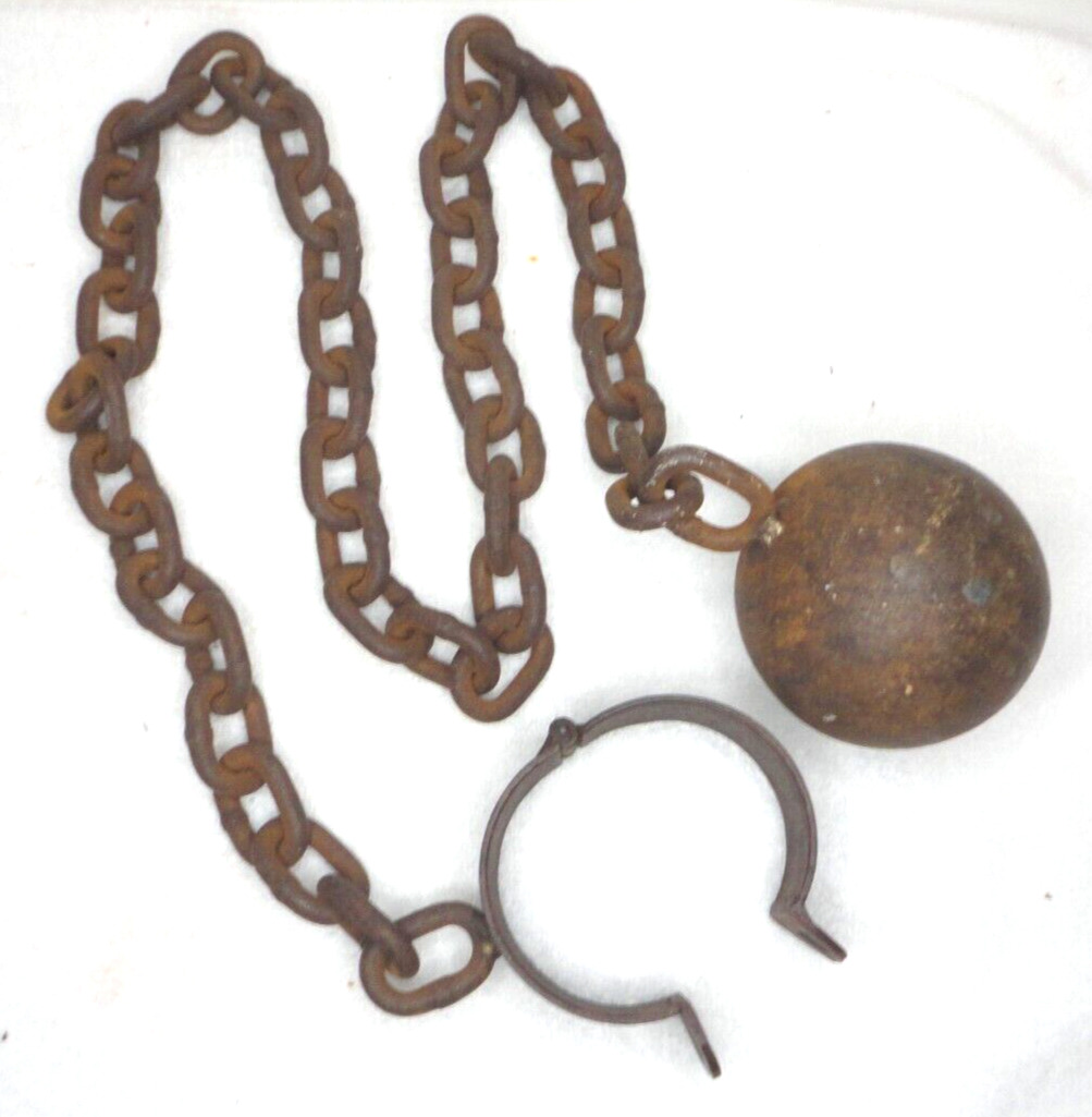 Antique Ball & Chain Prison Cast Iron Heavy Shackle And Cuff Primitive Vintage