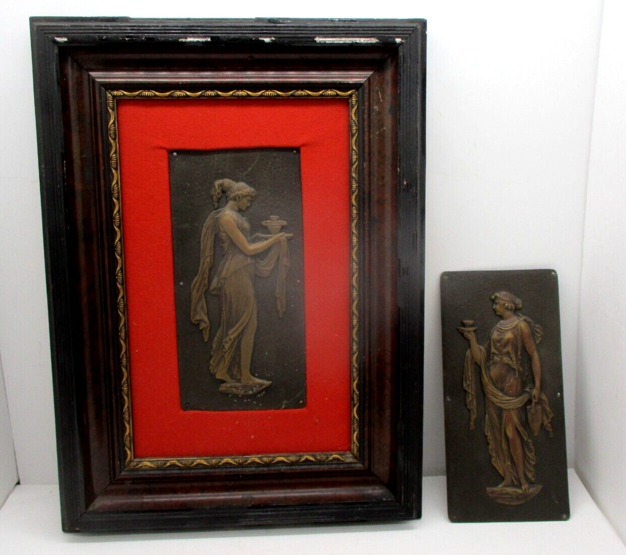 Two Vintage Brass Copper Roman Figural Relief Plaques