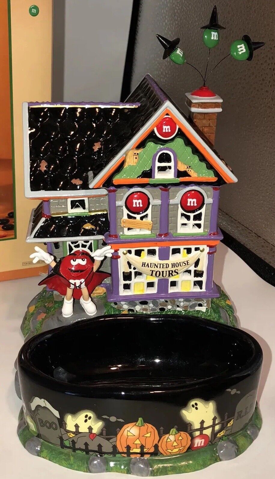 DEPT 56 M&M\'S HAUNTED HOUSE TOURS LIGHTED HOUSE & CANDY DISH HALLOWEEN Fun