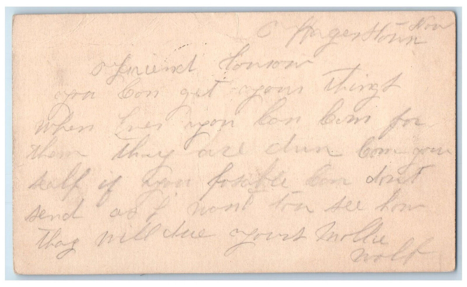 c1880\'s Message from Wolf About Things Hagerstown Maryland MD Postal Card