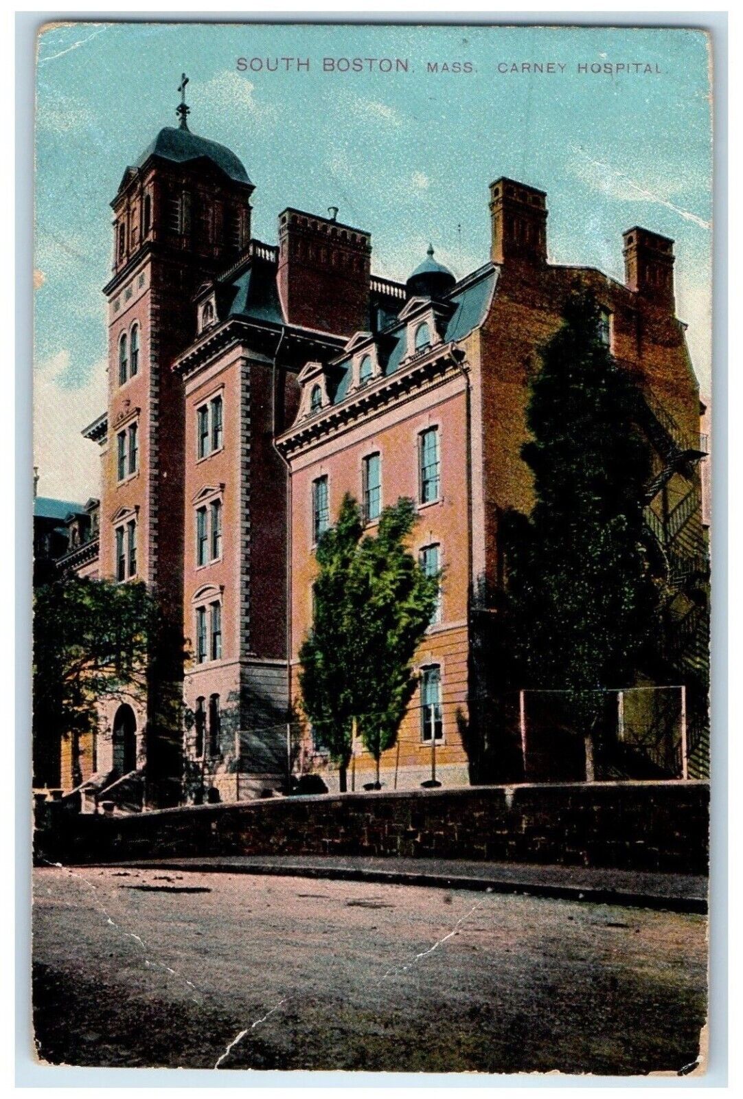 1910 Carney Hospital Exterior Building Road South Boston Massachusetts Postcard
