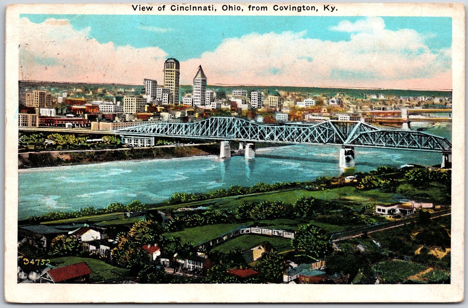 1934 View Of Cincinnati Ohio From Covington Kentucky KY Posted Postcard