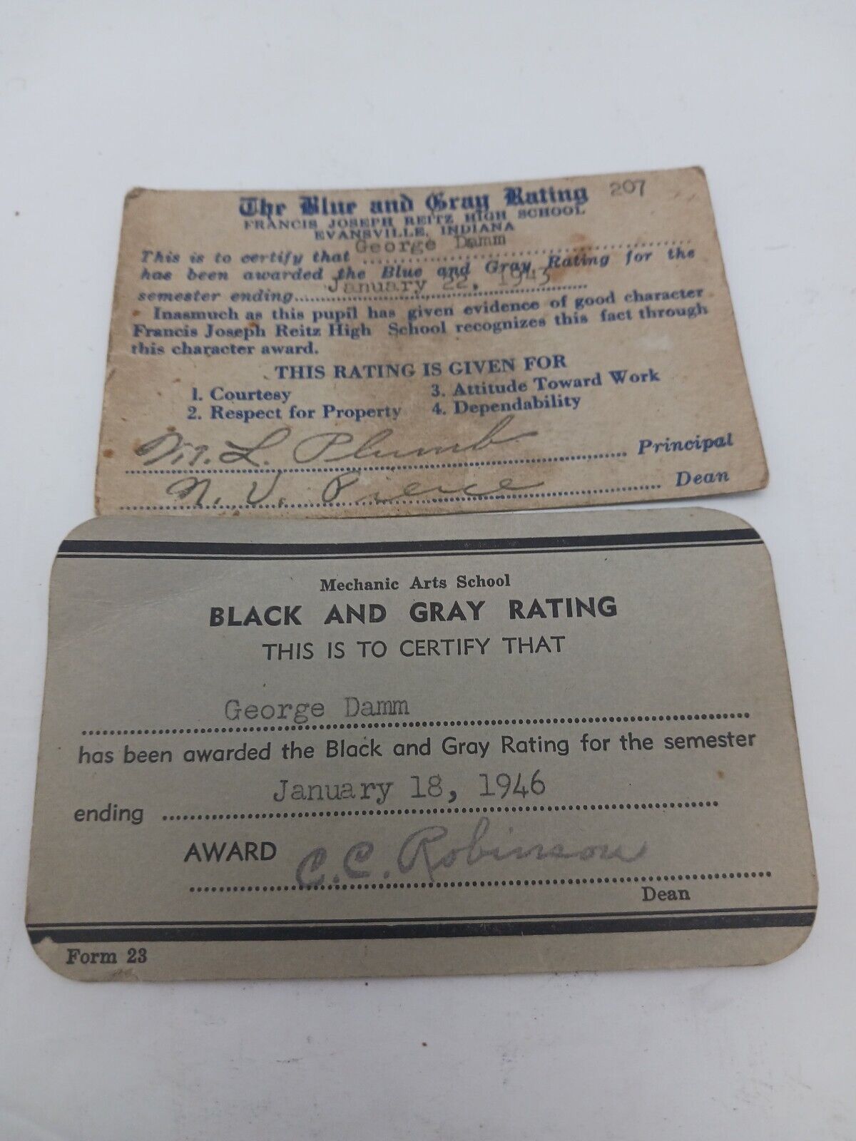 Vtg 1940's Ephemera Blue & Gray, Black & Gray Mechanic Certification Cards