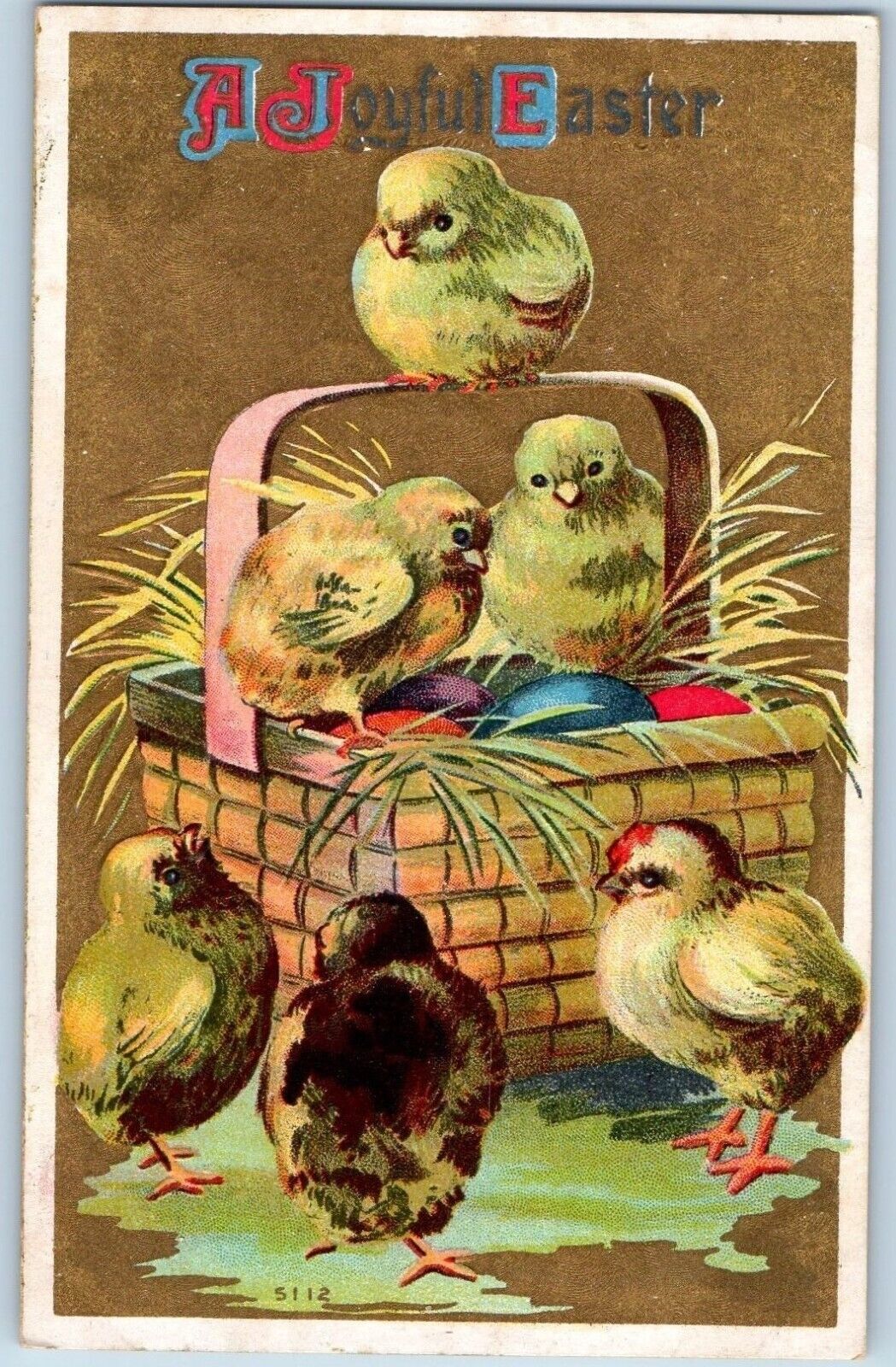 Hampton Iowa IA Postcard Easter Baby Chicks In Basket With Eggs Embossed c1910\'s