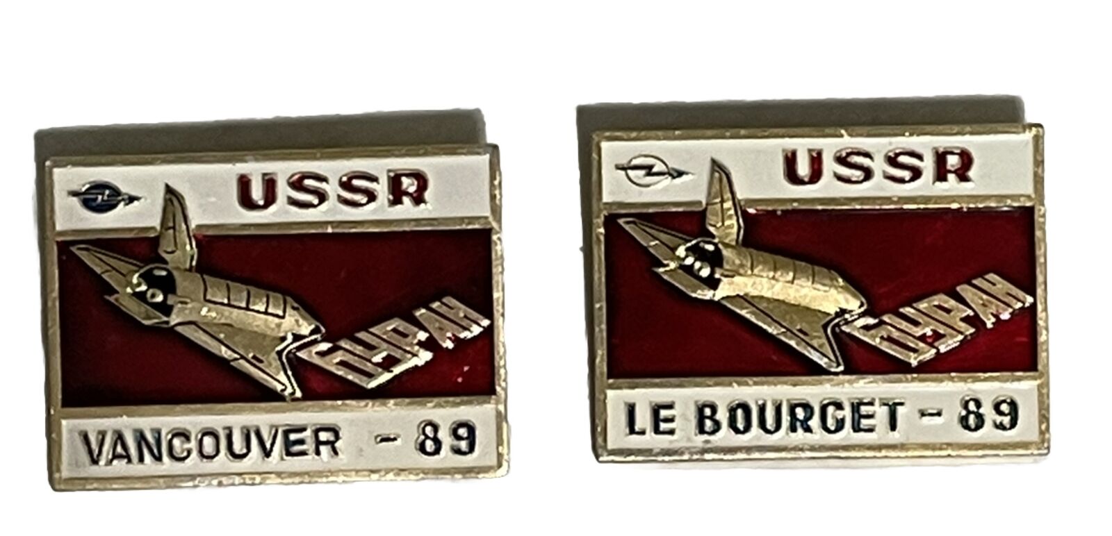 Set Of 2 Vintage 1989 Soviet USSR Buran Space Shuttle Air Show Pins