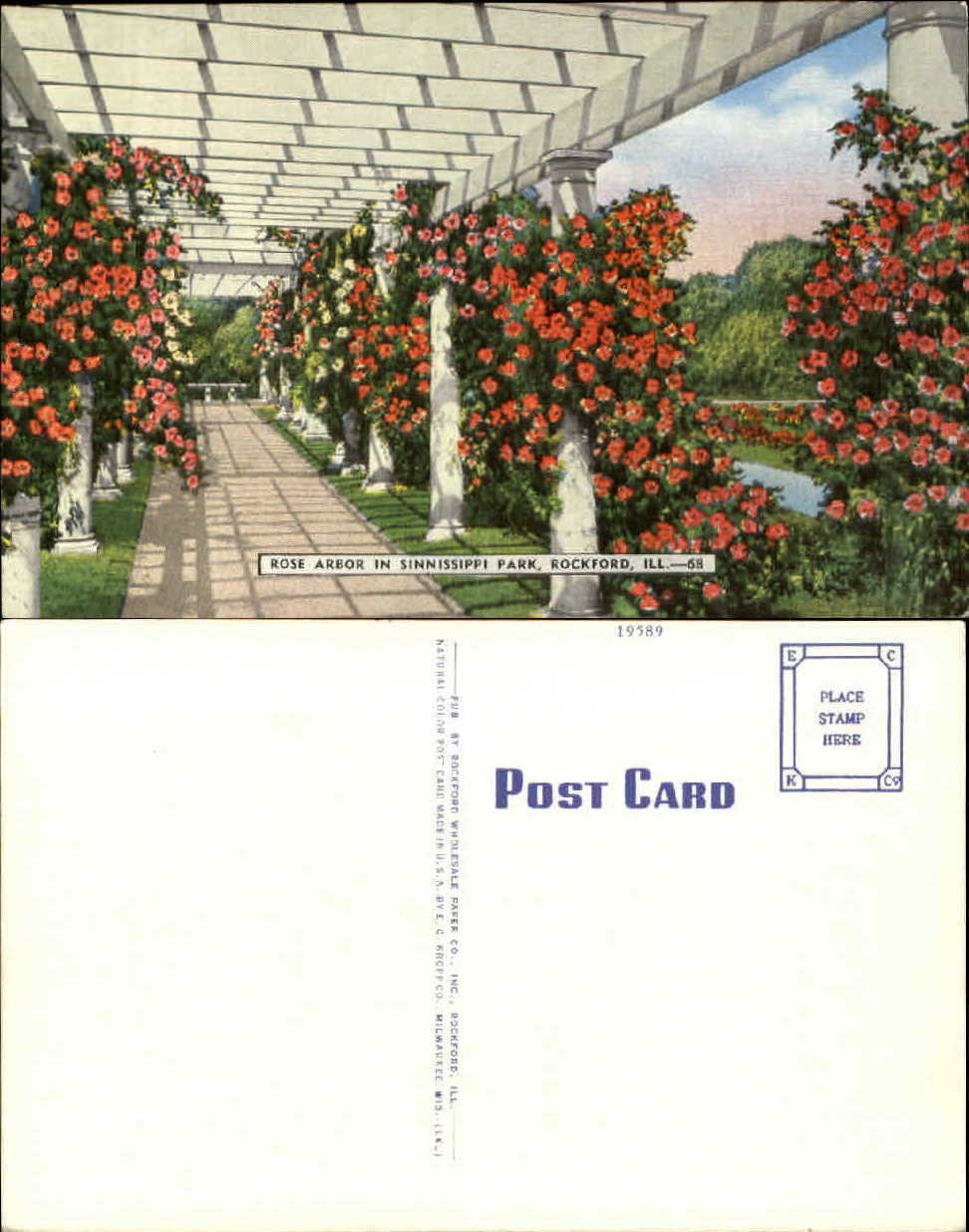 Rose Arbor Sinnissippi Park Rockford Illinois IL columns unused vintage postcard