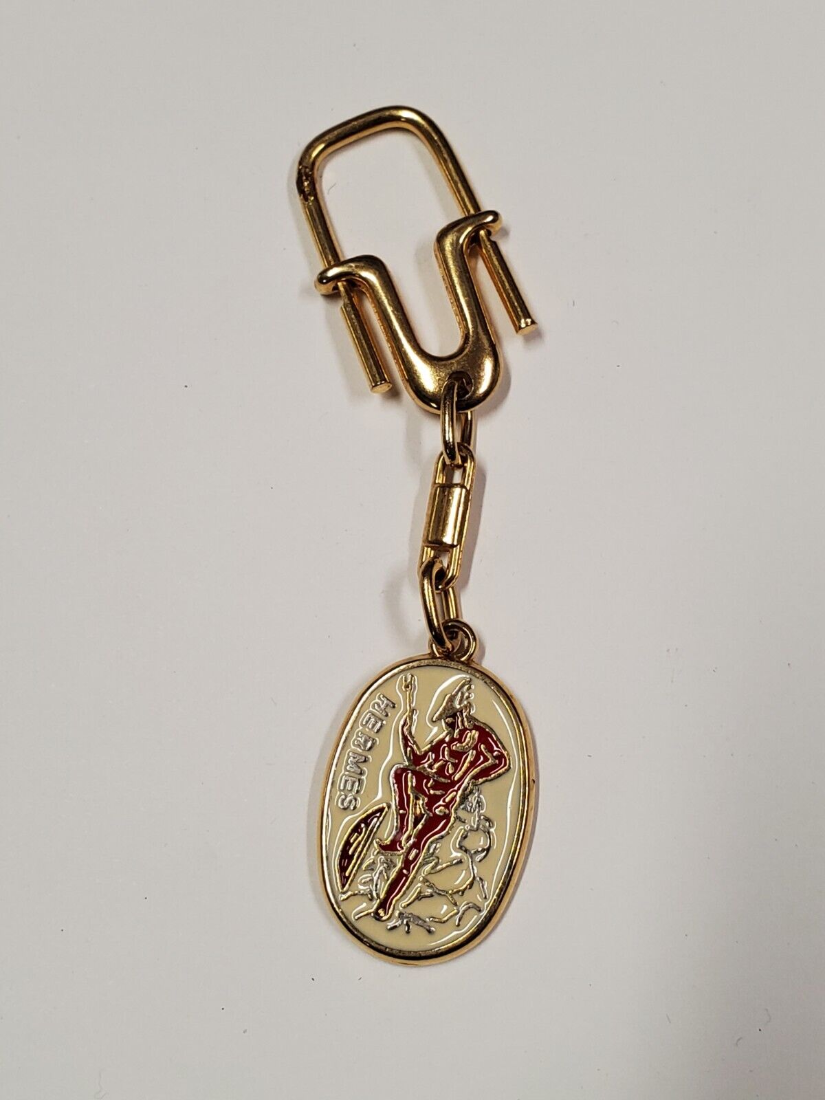 Vintage HERMES Ancient Greek God Keychain Greece Souvenir Metal Keyring