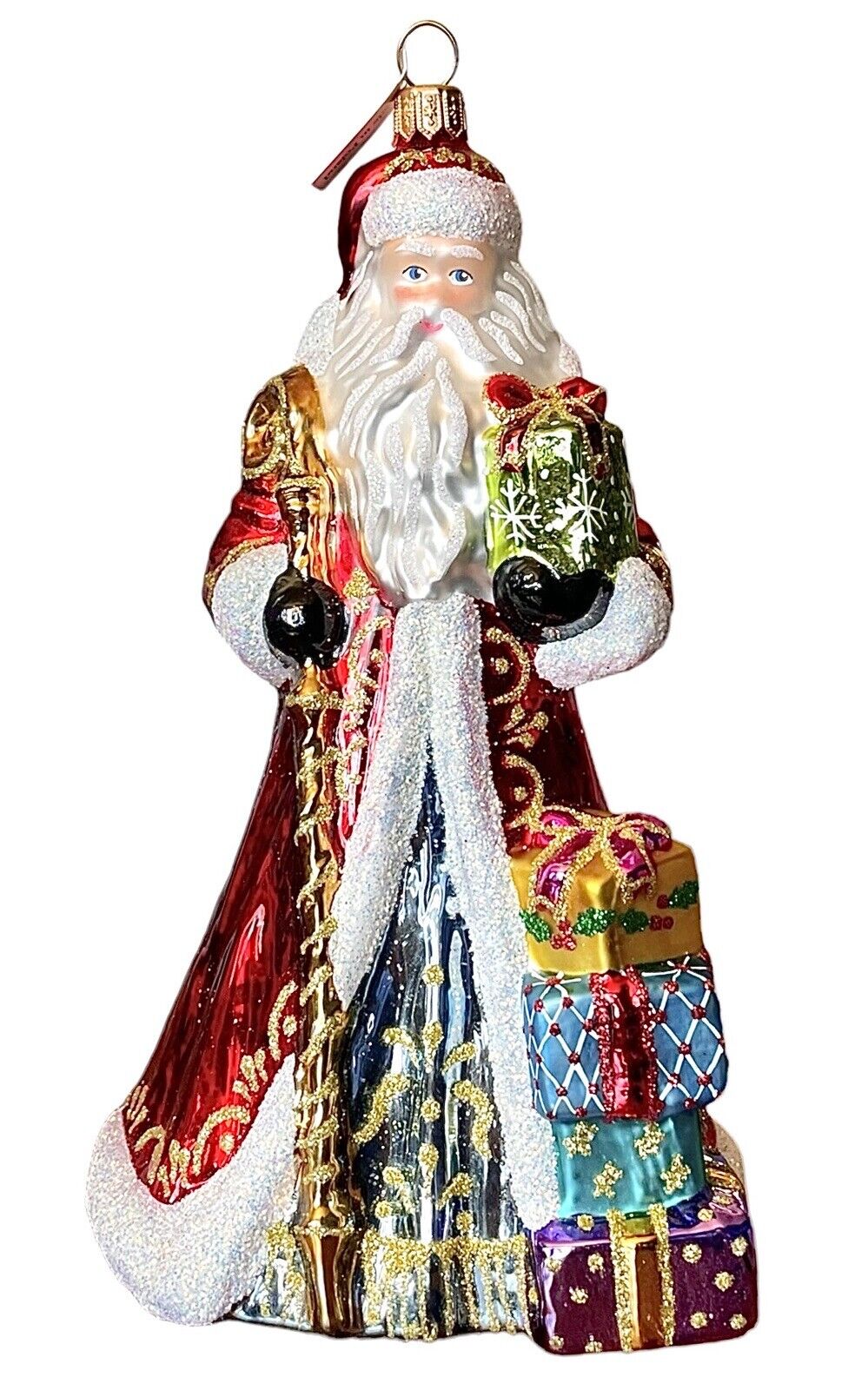 European Glass Santa Claus w/ Presents Mouth-Blown Hand-Painted Ornament 7.5”