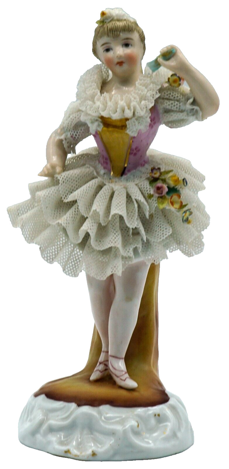 Antique Dresden Lace Ballerina Girl Figurine Crossed lines Sitzendorf 1884-1902