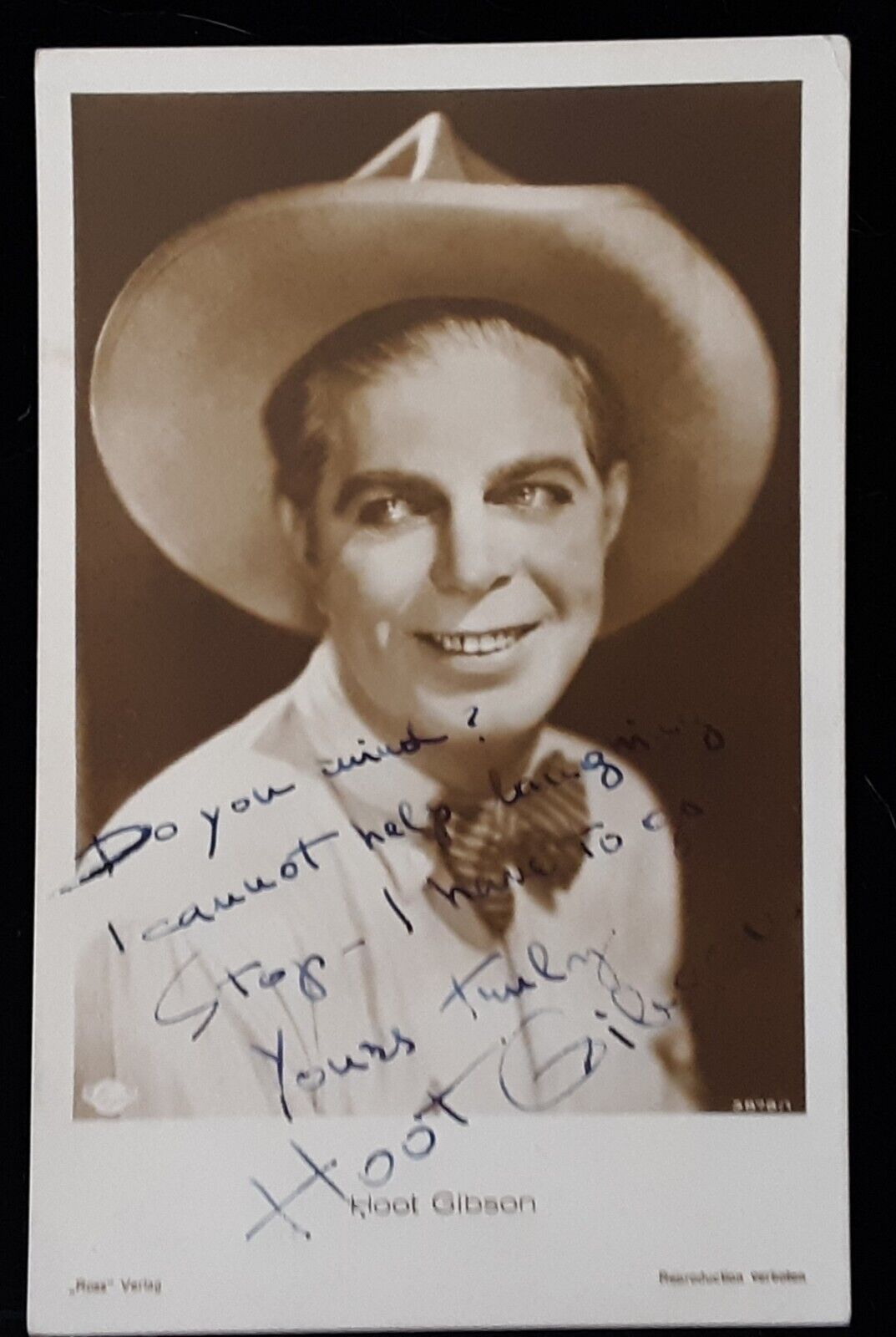 RPPC Postcard Hoot Gibson Autograph Inscribed Silent Movie Star Cowboy Verlag