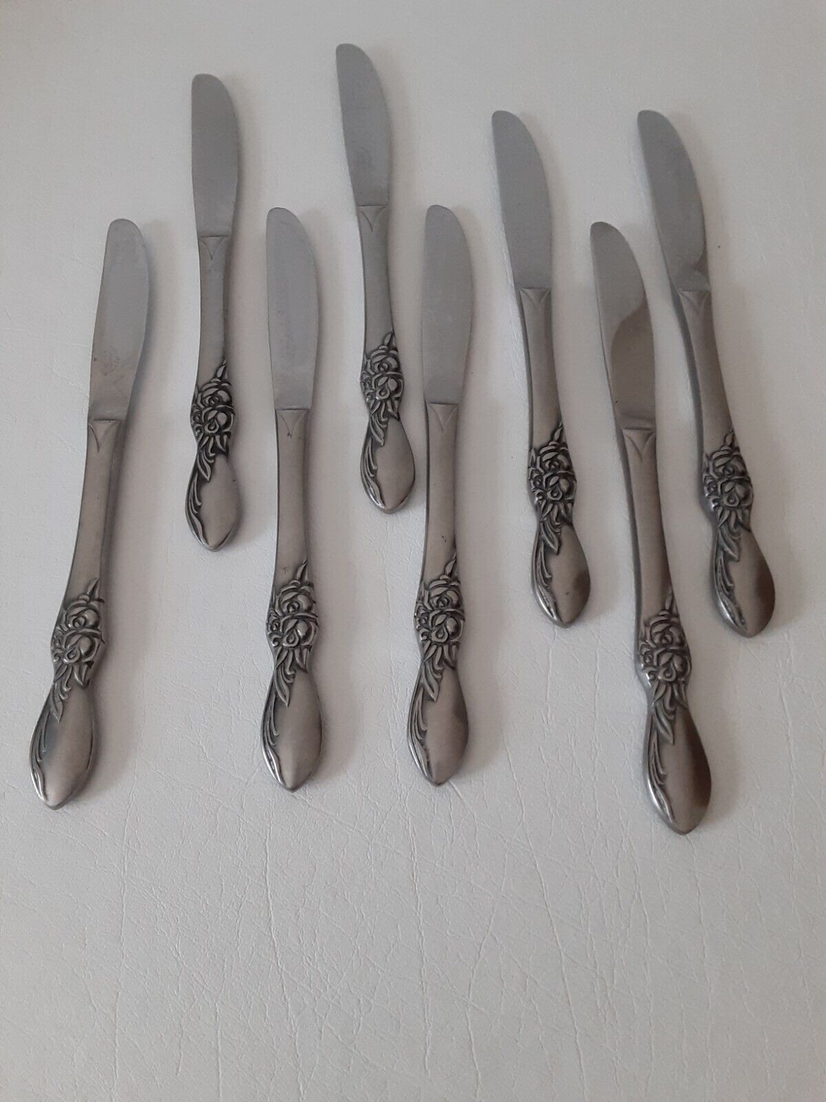 Vintage COSMOS 1966 ROSE  Stainless JAPAN set Of 6 Dinner Knives
