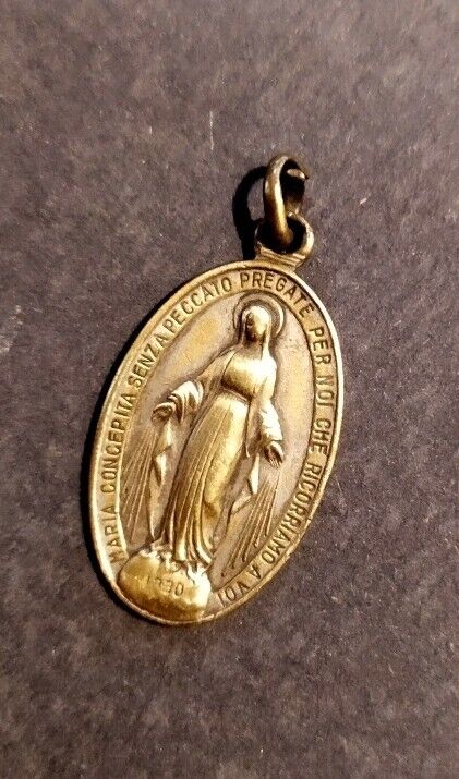 Rare Antique Christian bronze medal Of Mother Mary
