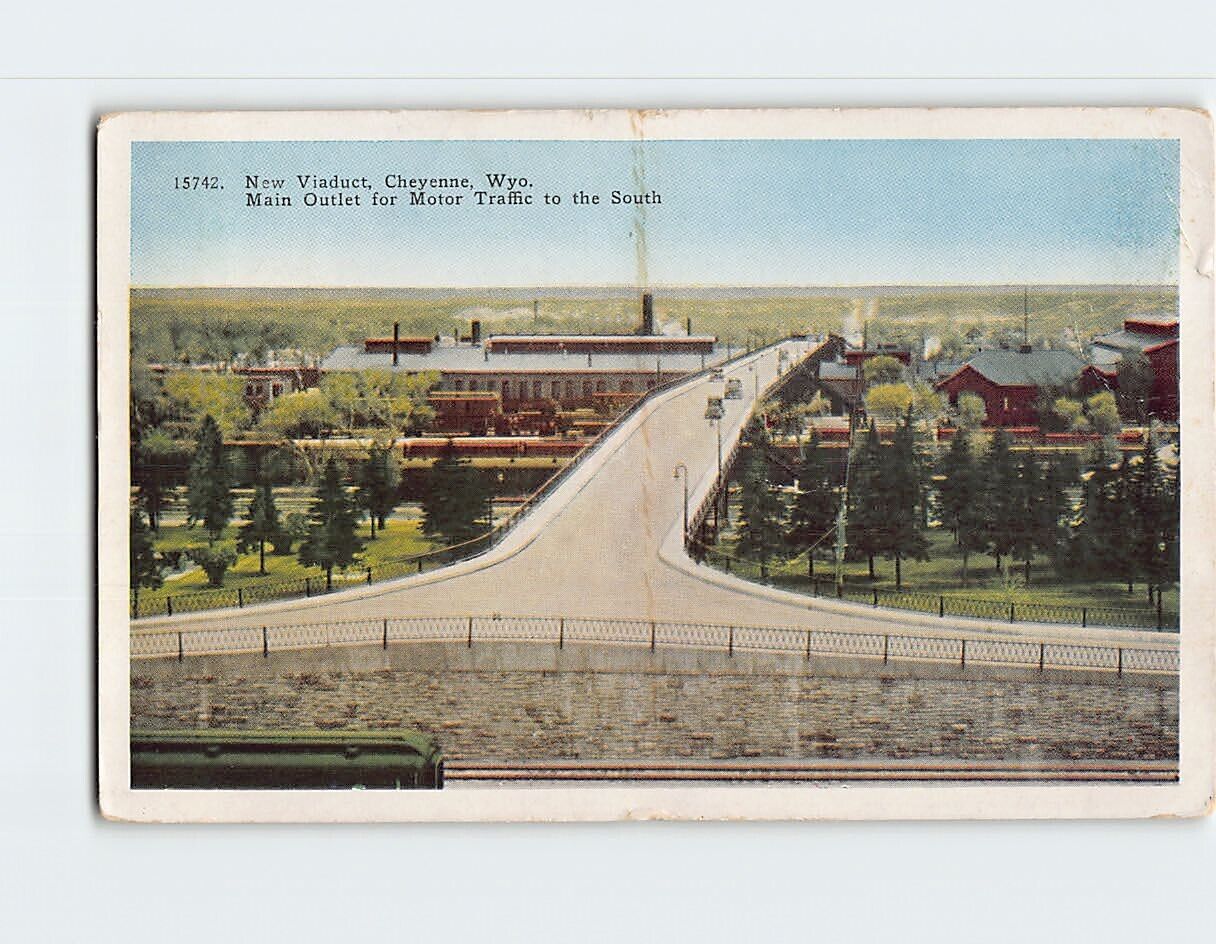 Postcard Main Outlet for Motor Traffic to the South New Viaduct Cheyenne Wyoming