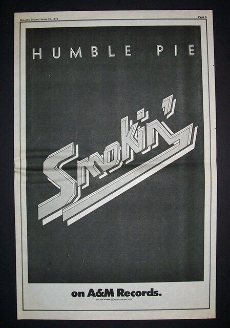 Humble Pie Smokin\' 1972 Poster Type Advert, Promo Ad (Steve Marriott)