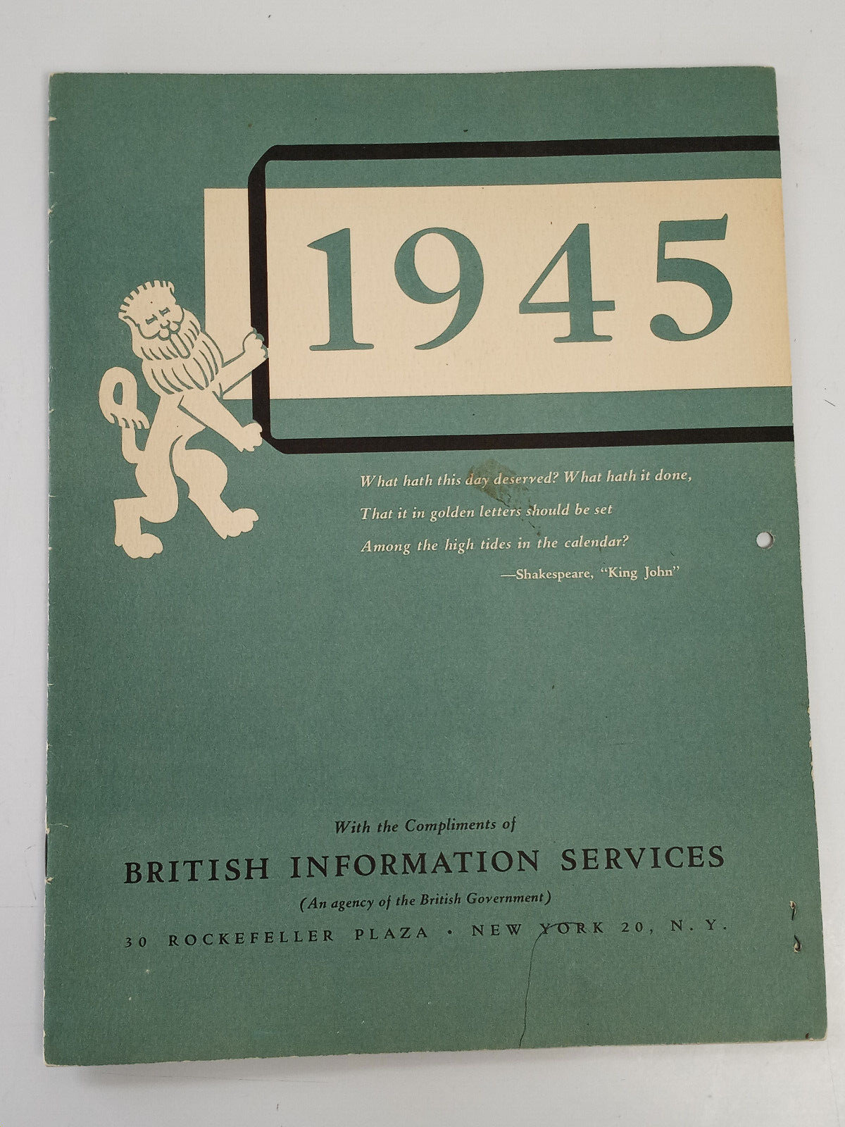 1945 BRITISH INFORMATION SERVICES WAR CALENDAR*