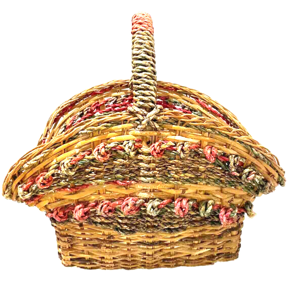 Colorful Vintage Wicker Gathering Basket Large Size