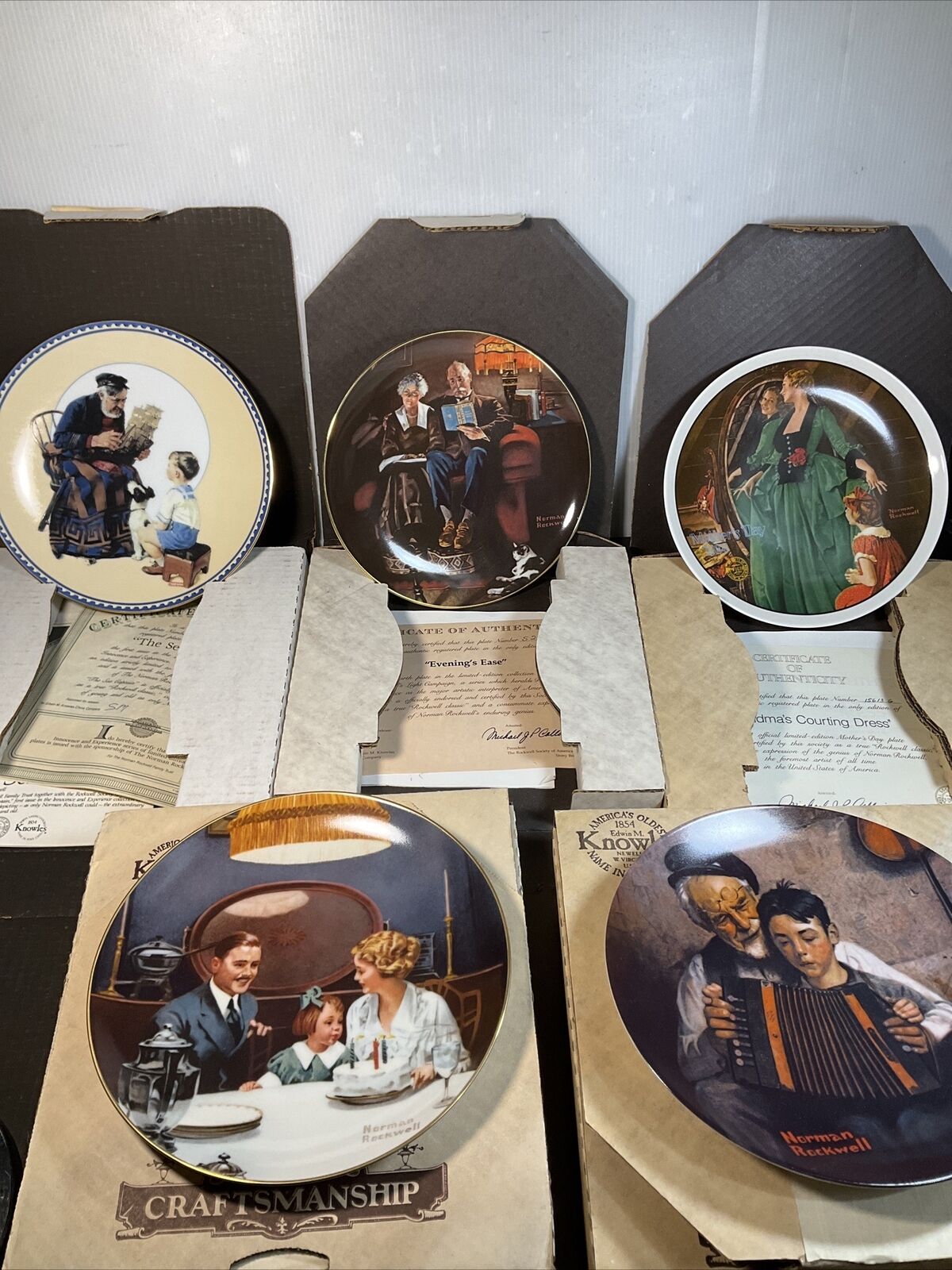 (5) Norman Rockwell Collector plates By Edwin Knowles Collection w/ COA & Box