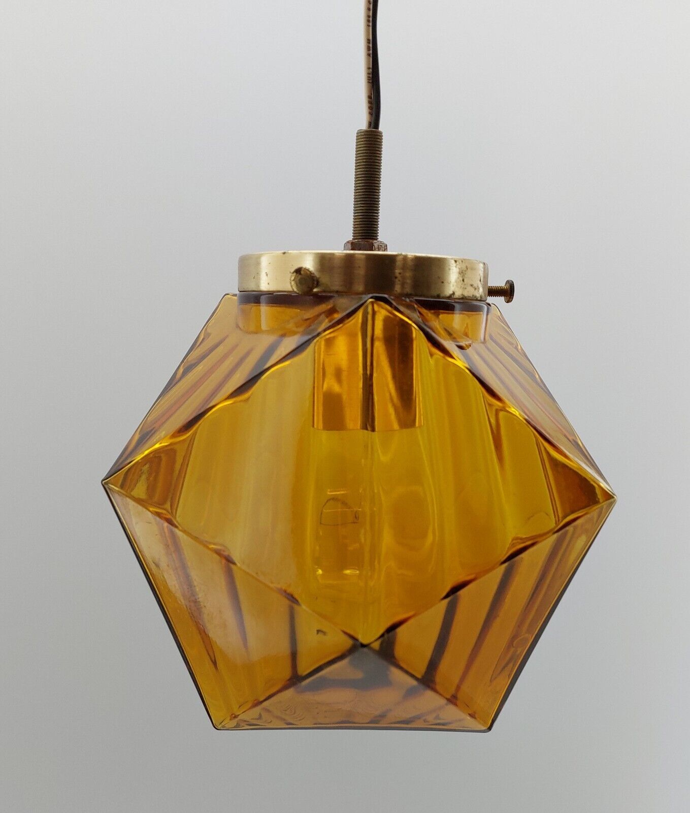 MCM Commercial Salvaged Amber/Orange Pendant Light Geometric Vintage Hardwired