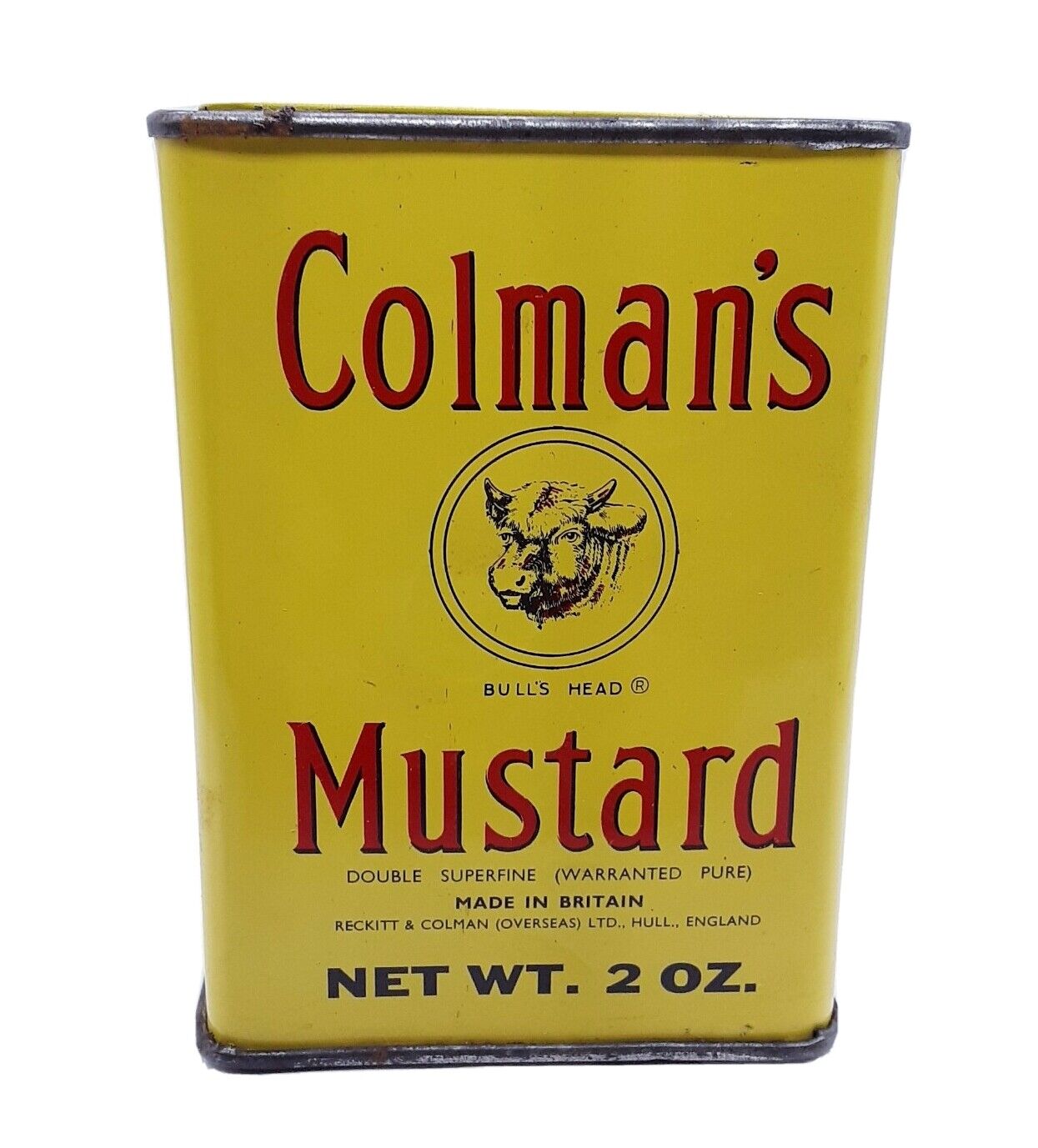 RARE Vintage COLMAN’S Mustard Tin 2oz Bulls Head Label 3\