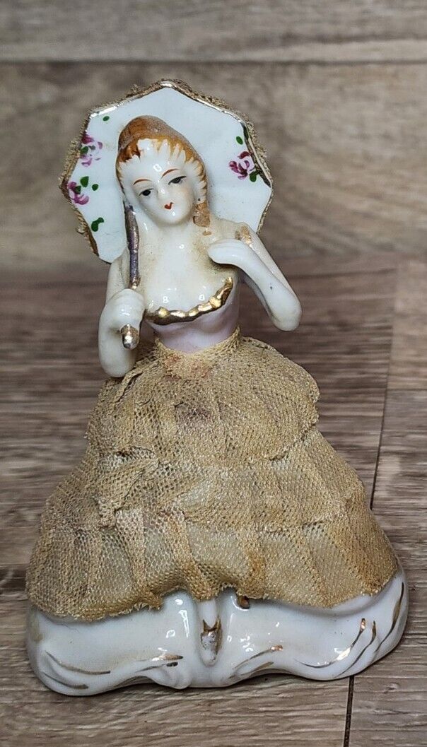 Vintage Lady with Lace Dress Parasol Porcelain 4.25\