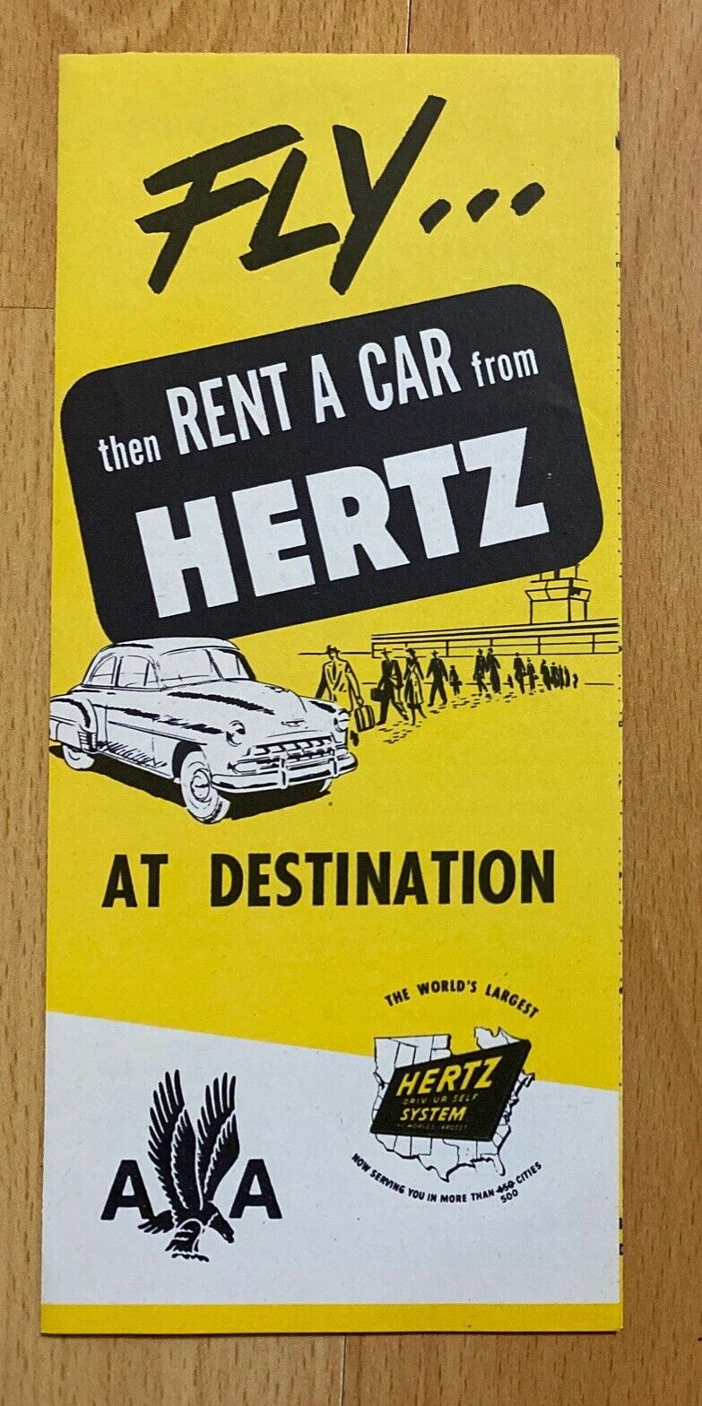 Vintage 1950s Hertz Rental Car Brochure American Airlines Tri-fold