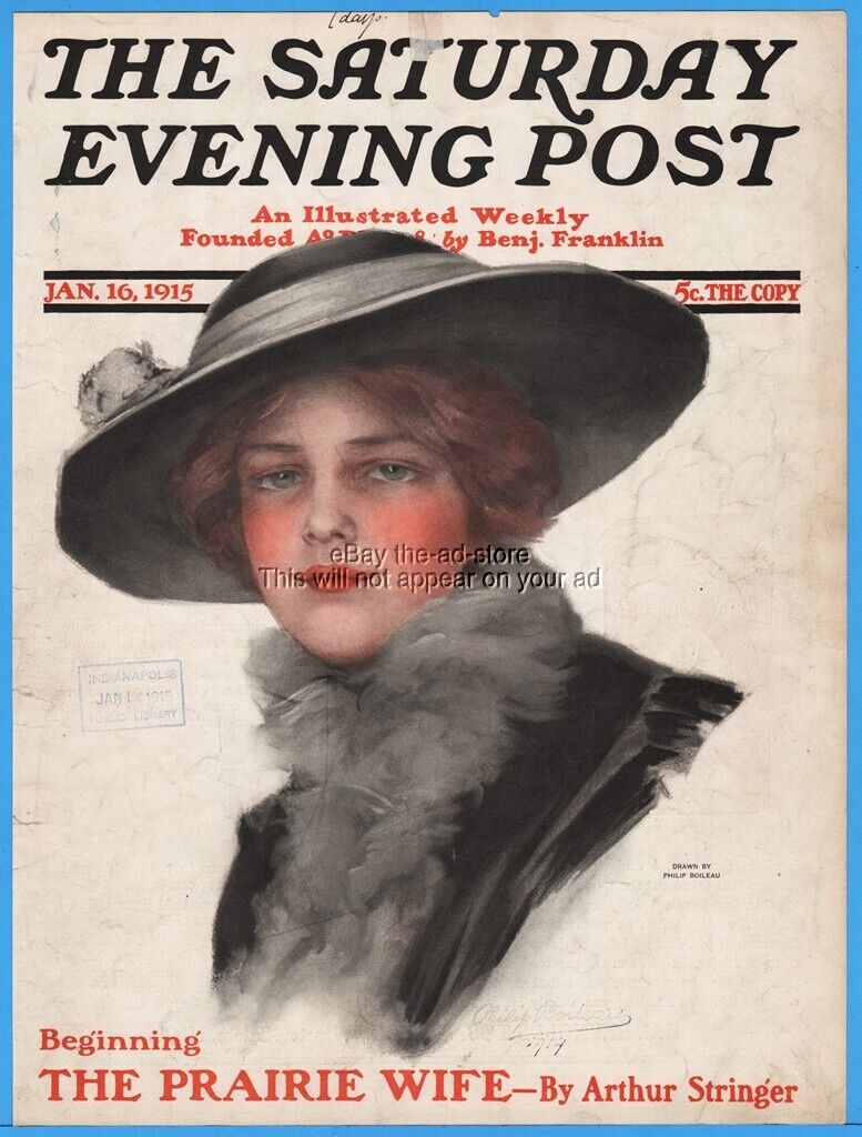 1915 Saturday Evening Post January 16 Philip Boileau Cover Only Beautiful Woman