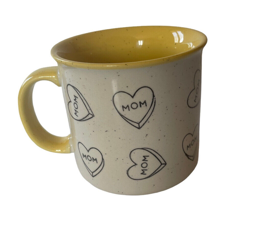 Meritage Mothers Day Yellow Mom Candy Hearts Speckled Jumbo Coffee Mug EUC