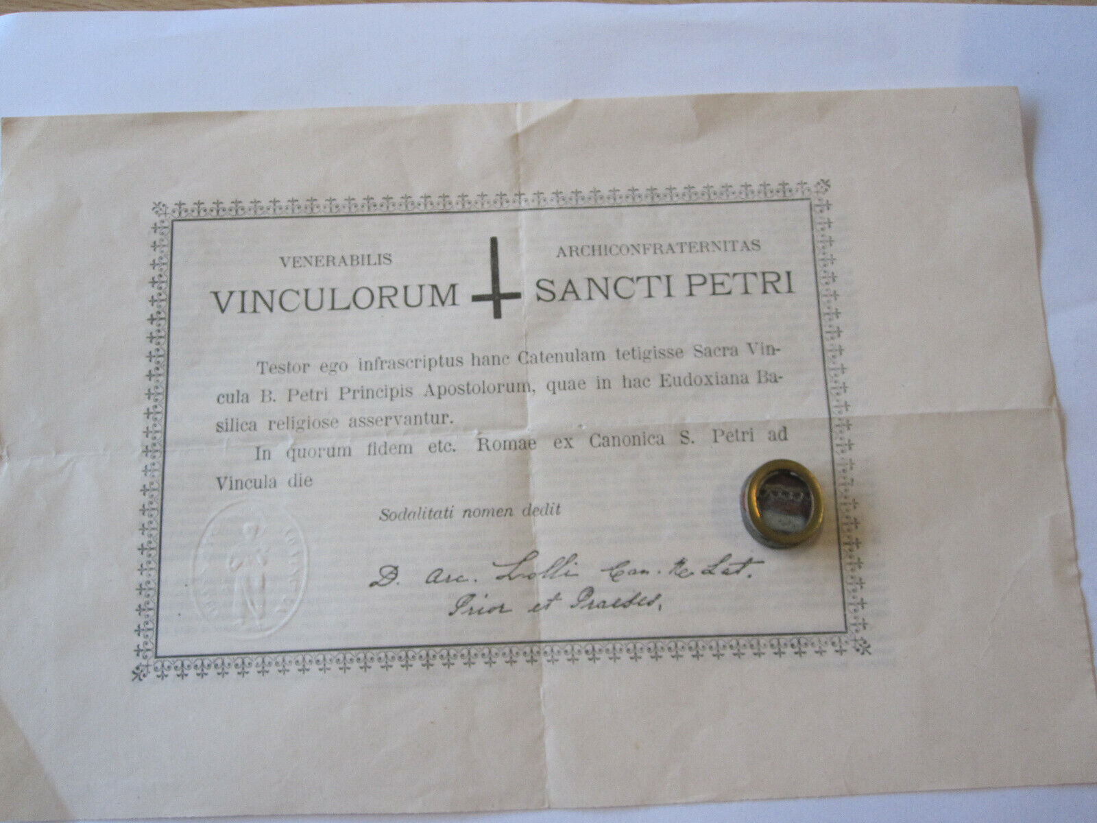 SAINT PETRI   19TH CENT RELIC WITH DOCUMENTS