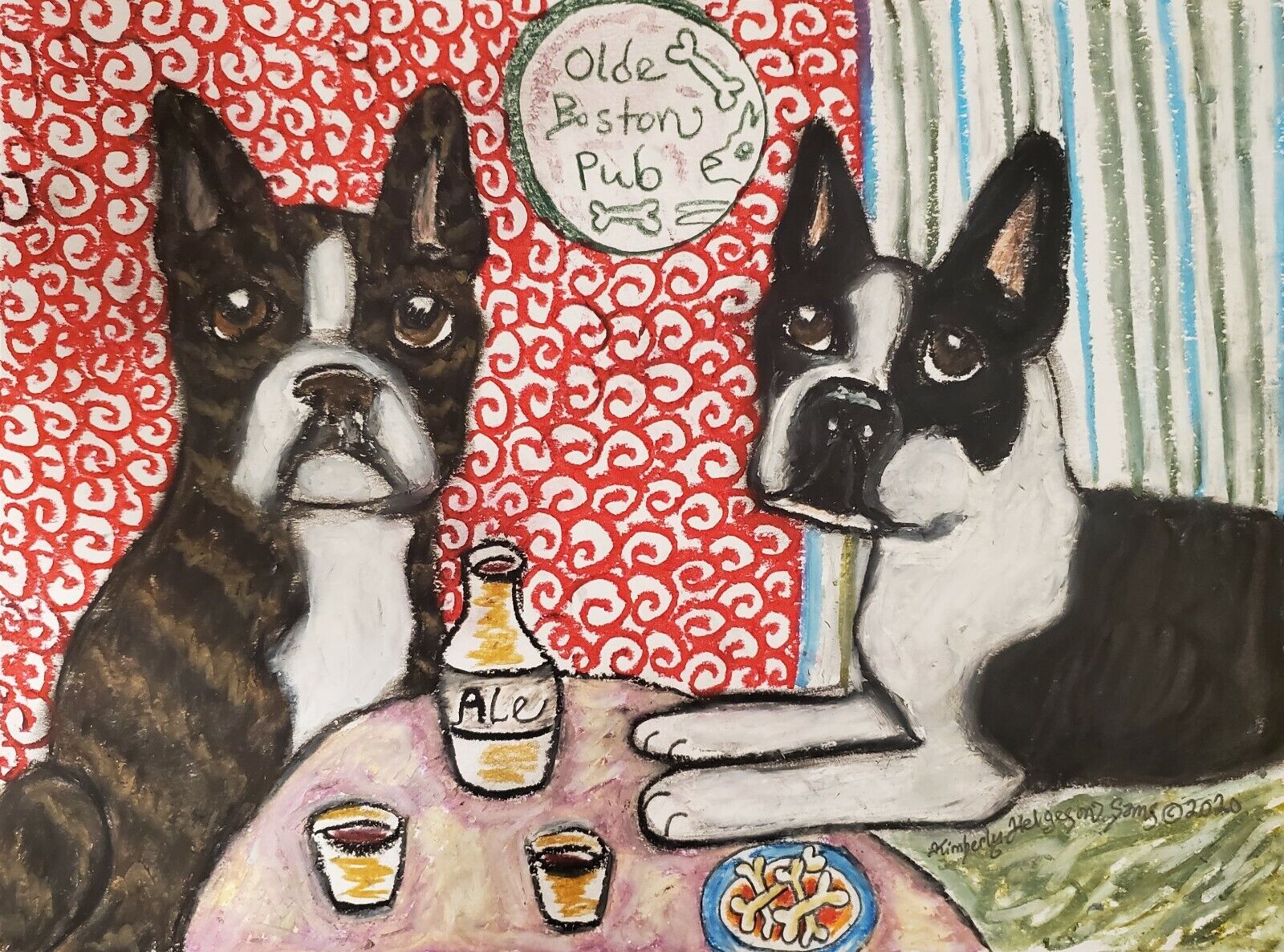 Boston Terrier Collectible Pub Dog Vintage Style Art Print 4x6 by Artist KSams