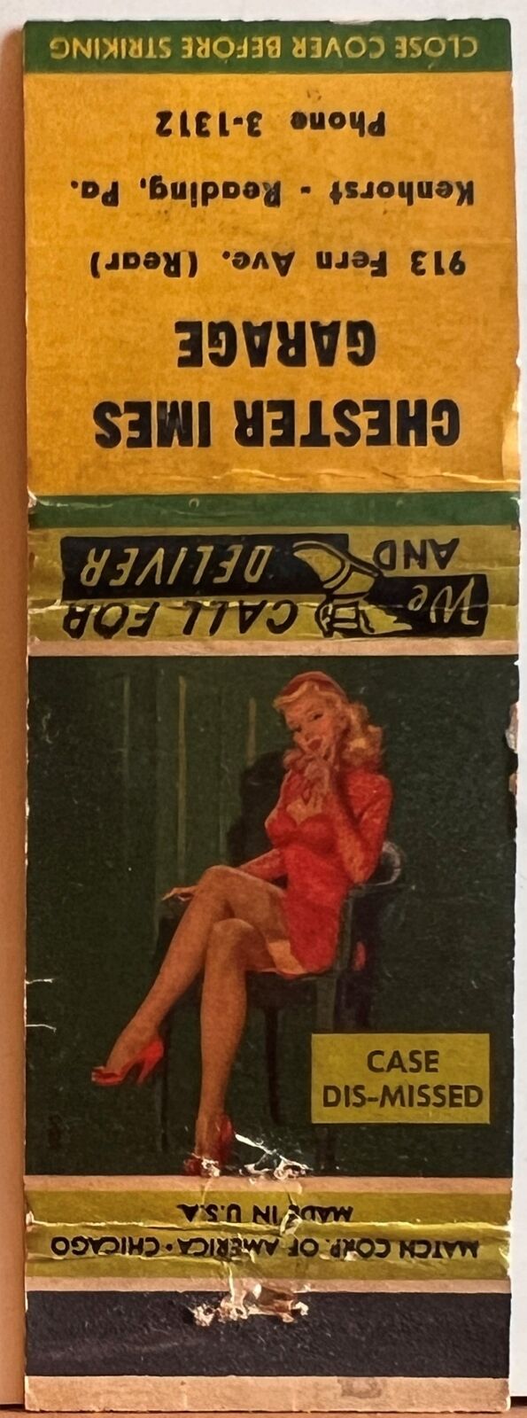 Chester Imes Garage Reading PA Pennsylvania Girlie Pin-Up Matchbook Cover