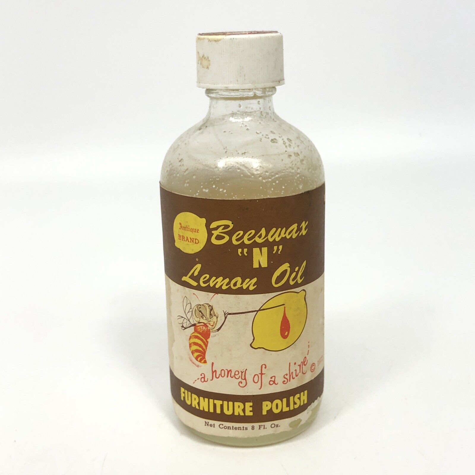 Vintage Beeswax Lemon Polish Glass Bottle EMPTHY Store Movie Prop Display 70s
