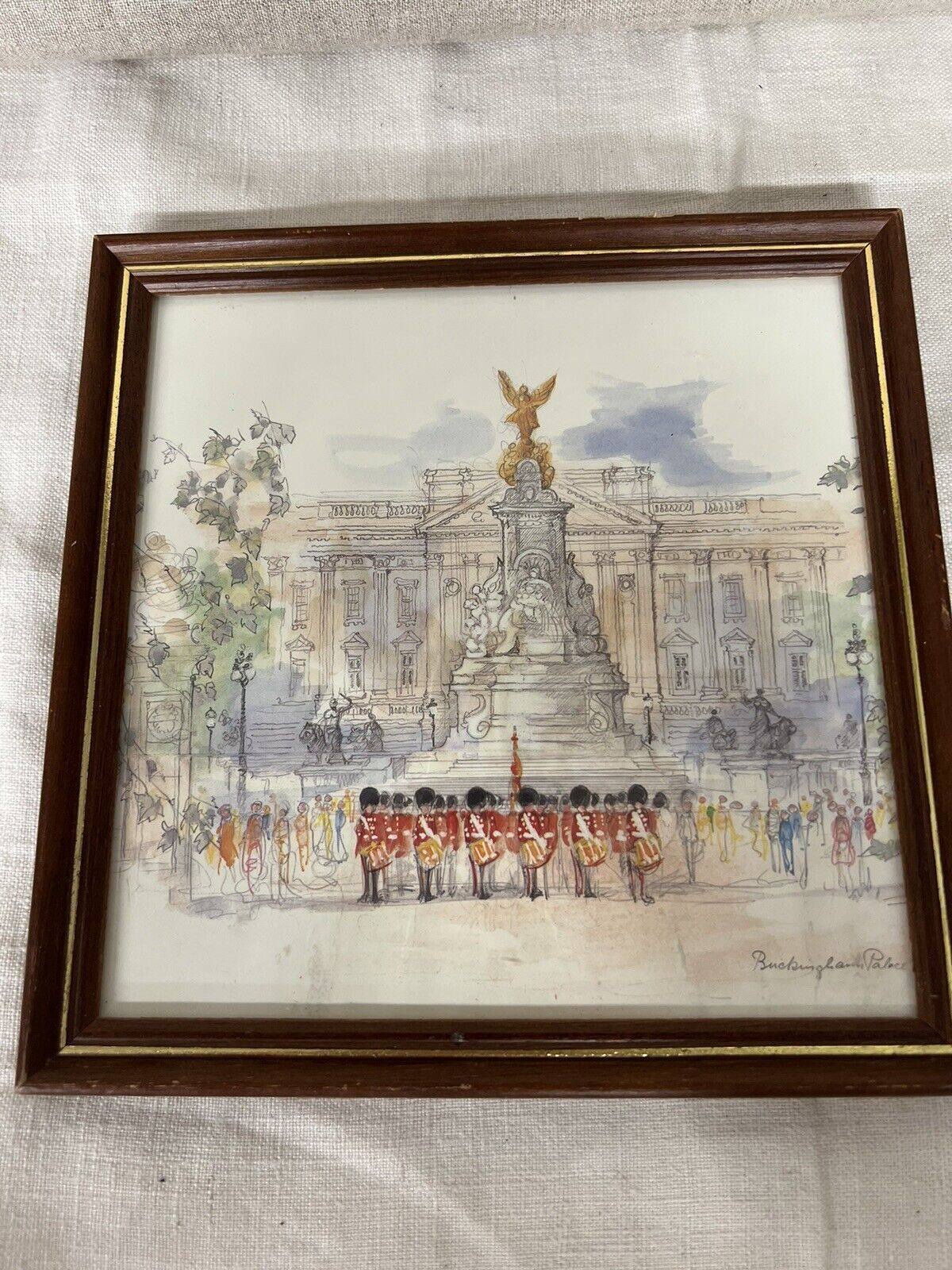 LONDON UK Buckingham Palace drawing/Watercolour Framed Print 7” X 7”