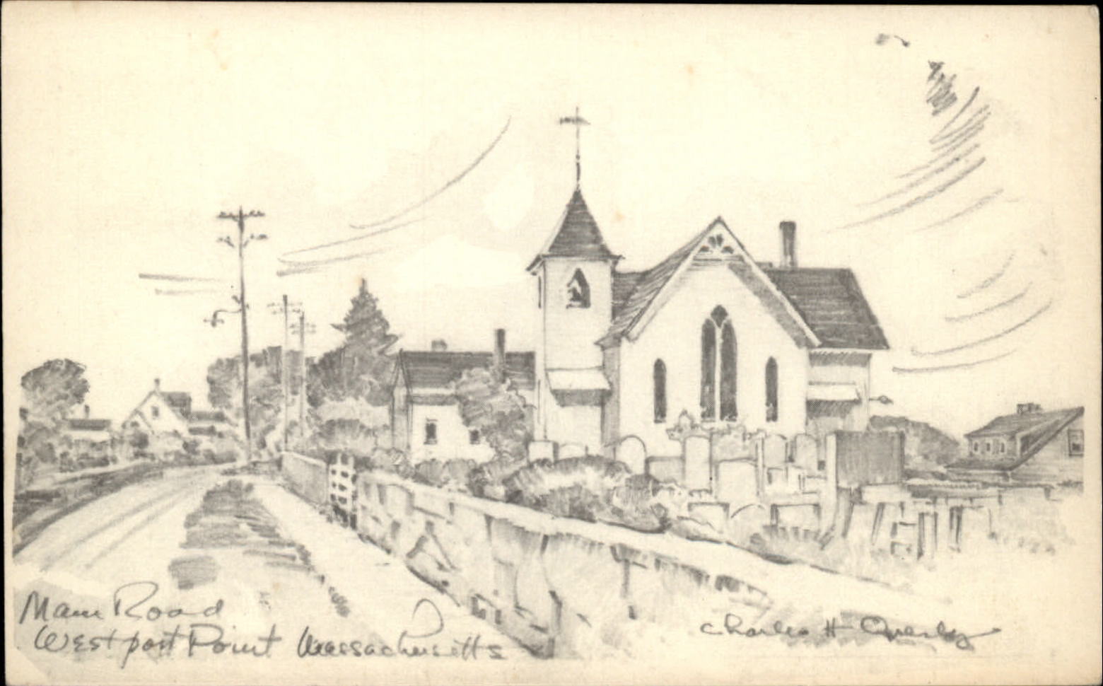 Westport Point Massachusetts Main Road artist Charles Overby unused postcard