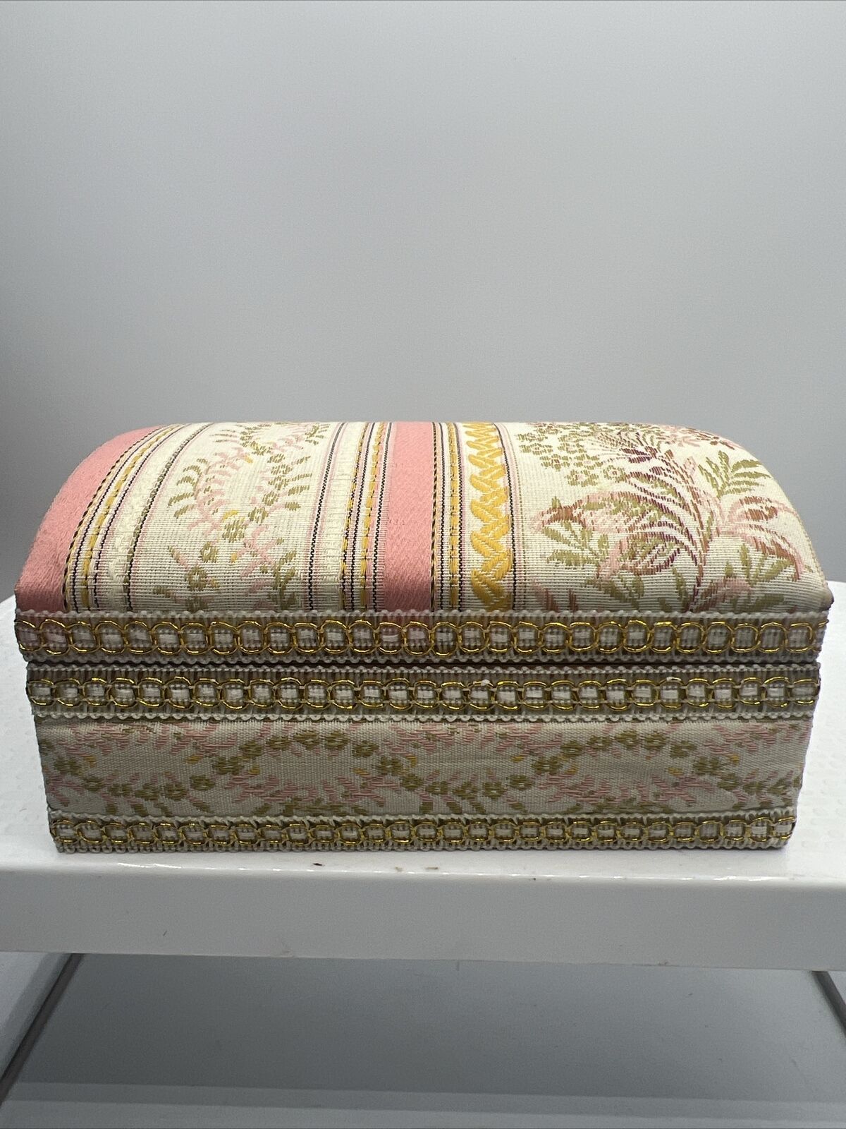 Schmid Jewelry Box Fabric Cloth Covered Vintage Tapestry Padded