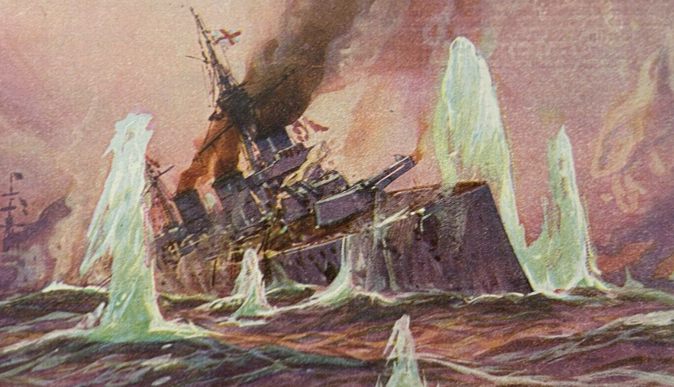 British German Royal Navy Battle North Sea 1915 Willy Stower Art - WWI Era