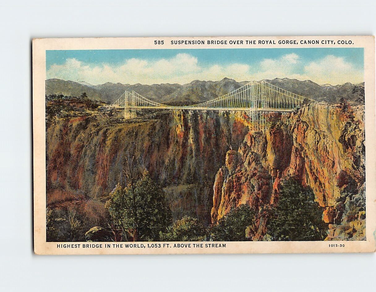 Postcard Suspension Bridge Over the Royal Gorge Canyon City Colorado USA