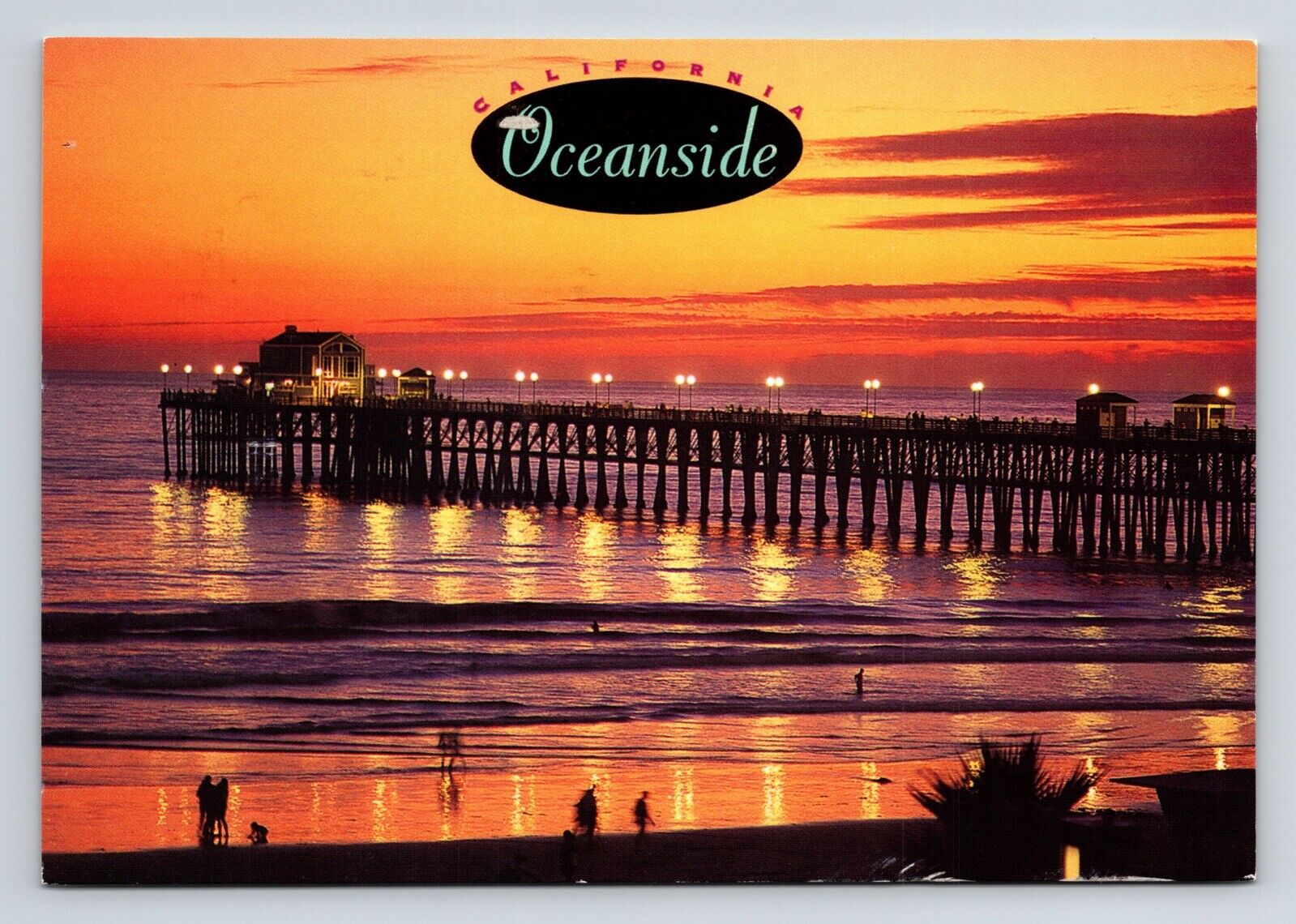 California Sunset View Oceanside Pier San Diego Postcard Pm Note Wob