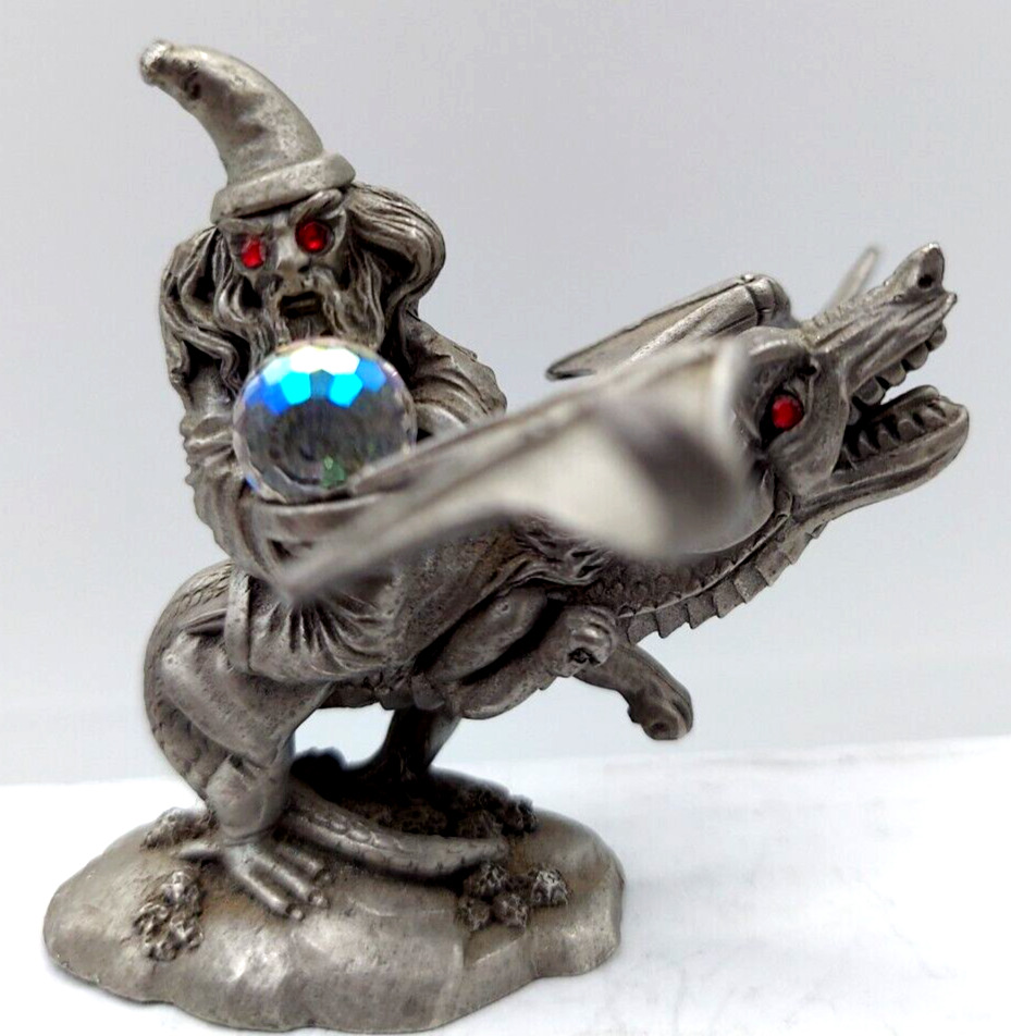 1987 Pewter Wizard w/Crystal Ball Riding Dragon by Spoontiques CMR 633 2