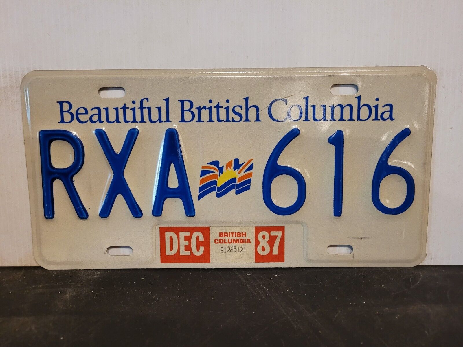 1987 British Columbia License Plate Tag Original.