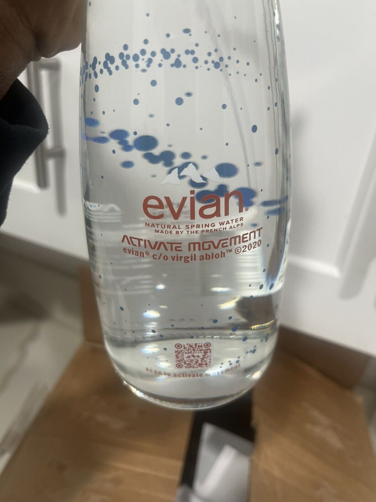 New, Evian + Virgil Abloh Glass Water Bottles from 2020