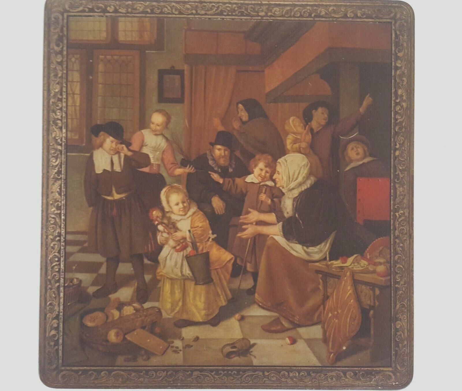 Vintage Biscuit Tin Oulevay Made in Belgium Jan Steen painting