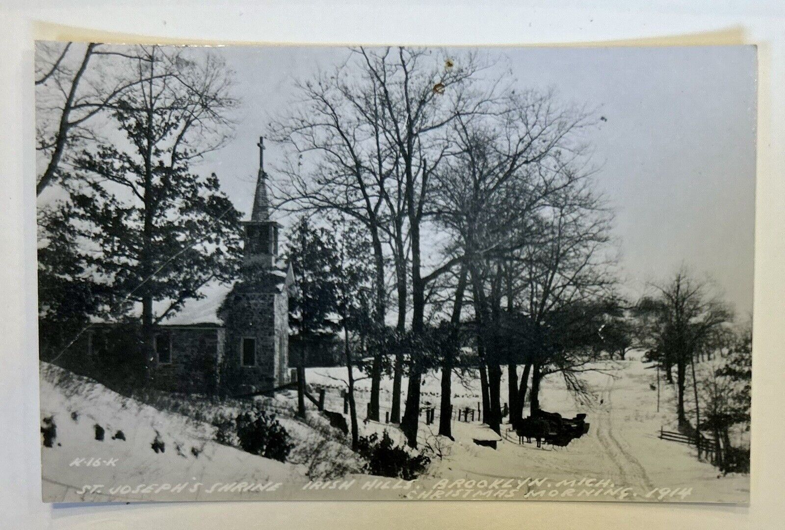 RPPC Christmas Morning 1914 - St Joseph’s Shrine - Irish Hills Brooklyn Michigan