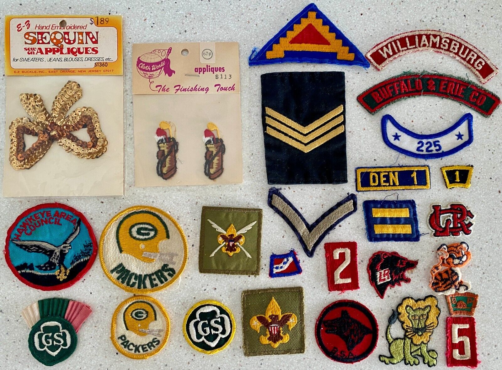 Lot of 27 Vintage Patches Appliques - Girl & Boy Scouts - Sports - Military