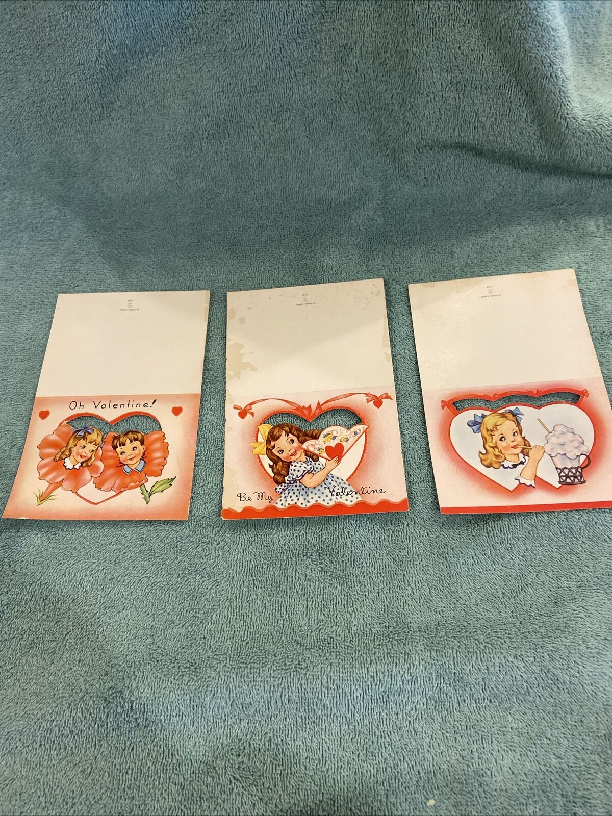 Vintage Valentine LOT of 3 Unfolded, Unused Cards. A-Meri-Card