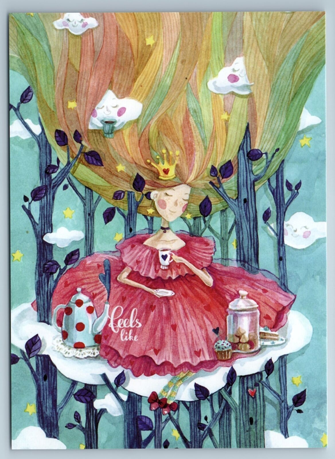ALICE in Wonderland Tea Party Cup Tree Fantasy New Postcard