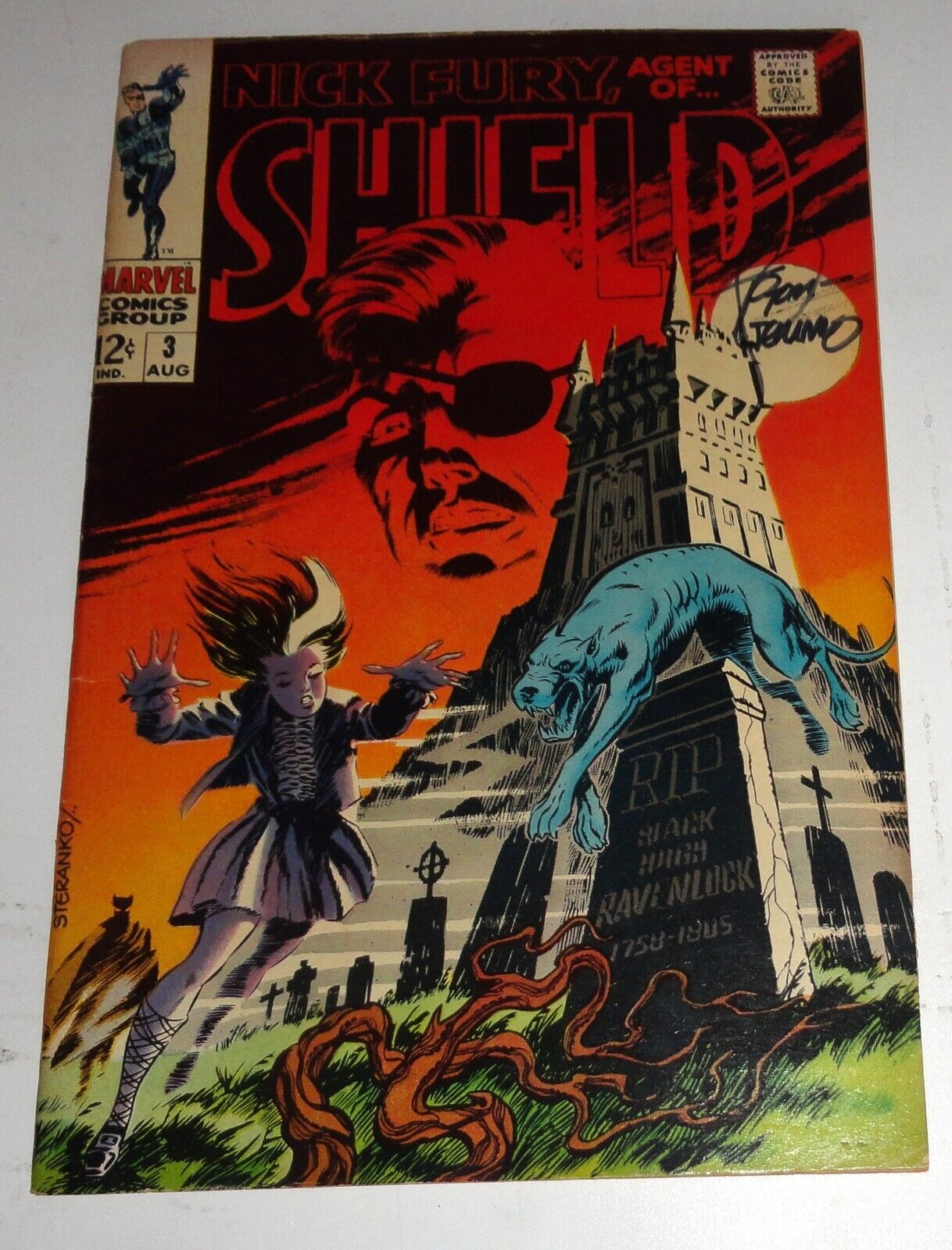 NICK FURY SHIELD #3 STERANKO CLASSIC F/VF SIGNED ON COVER BY JIM  1968