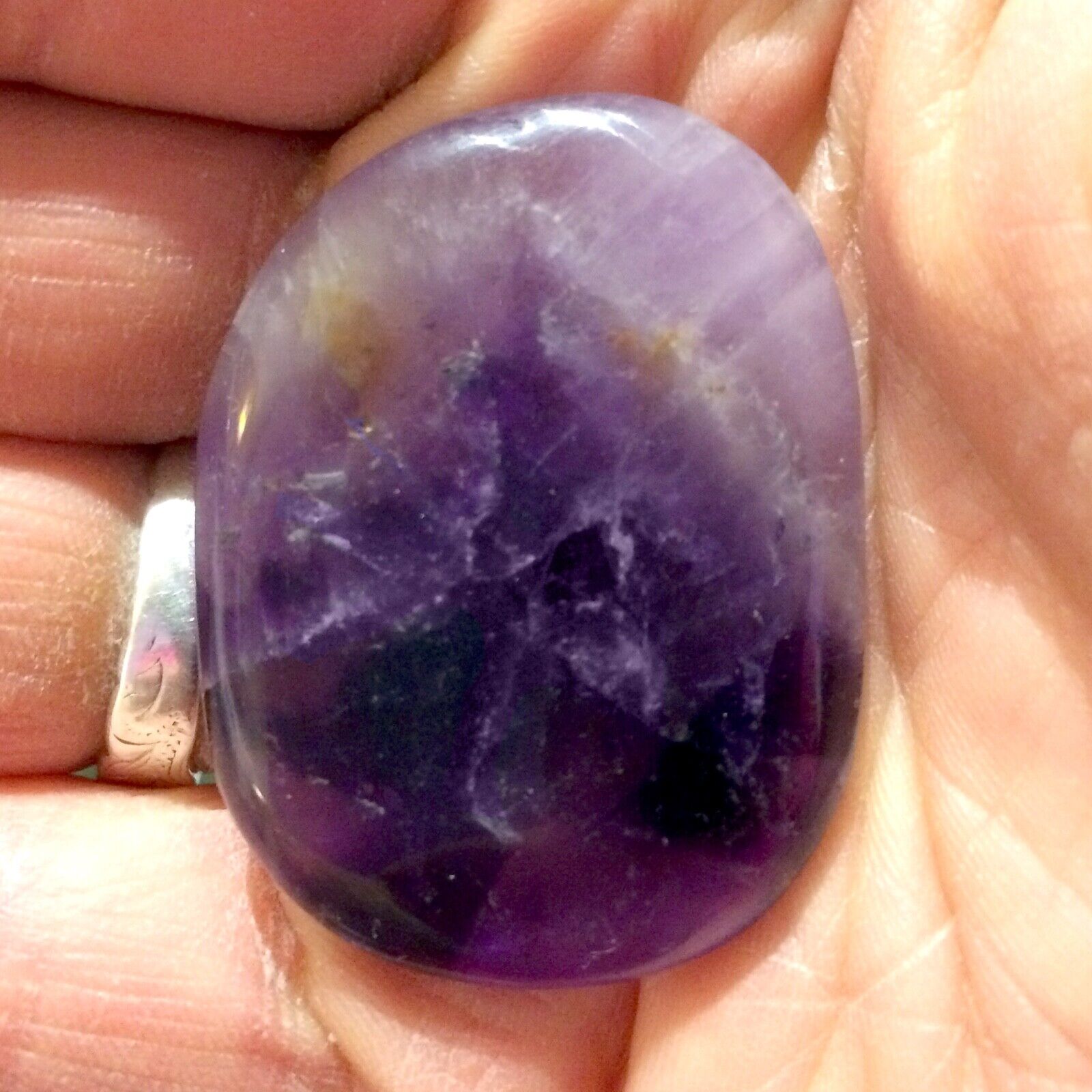 Natural Amethyst Palm Stone Rock Purple Crystal Healing Reiki Polished Worry Sto